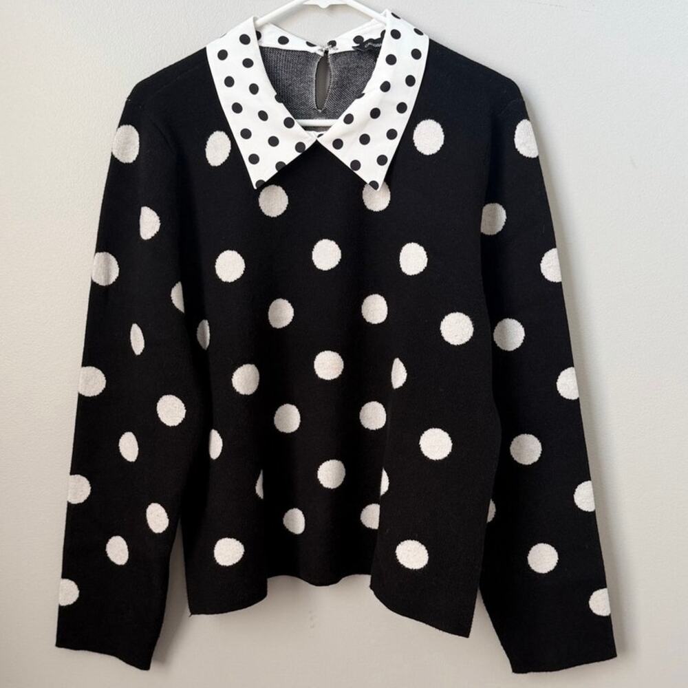 Calligraphie Anthropologie Polka Dot Knit Sweater with Collared Neck size XL